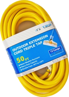 10 Gauge 50 Ft.Triple Tap SJTW Yellow Cord